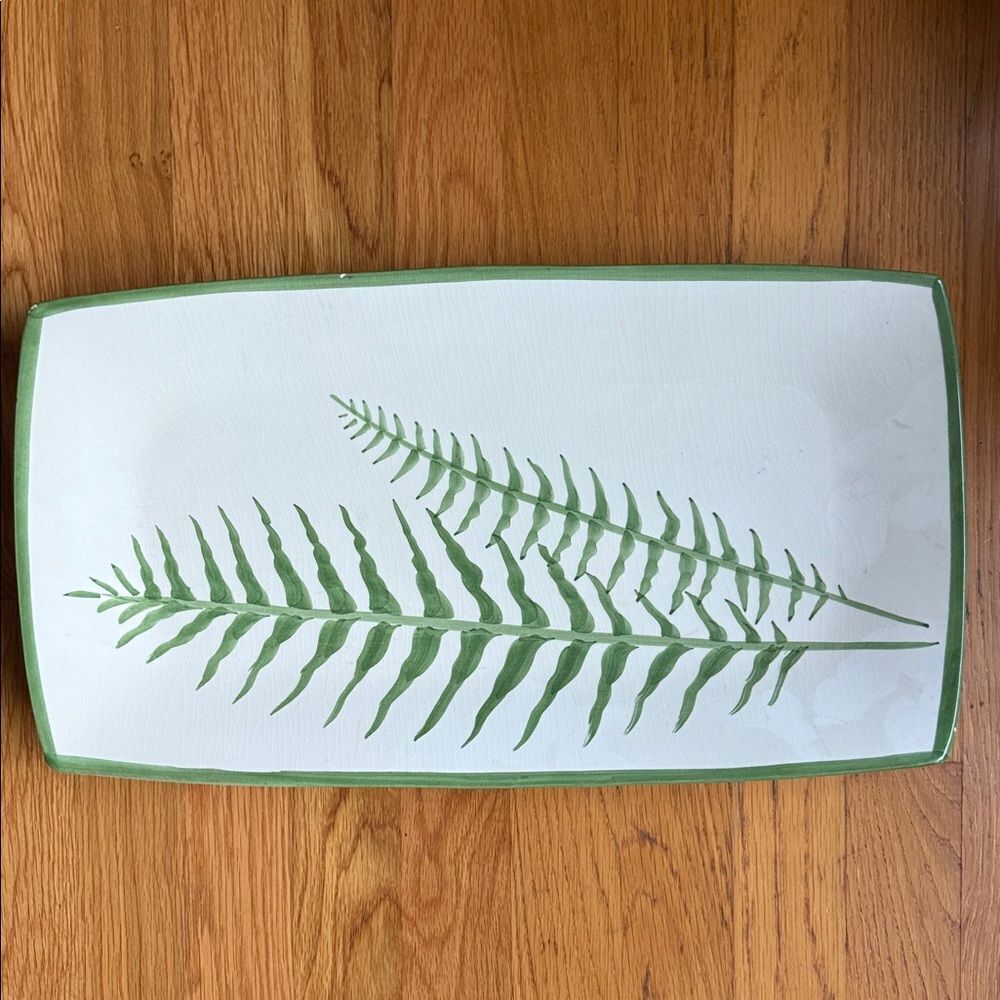 Mancer Hand Painted Green Fern Rectangular Platter